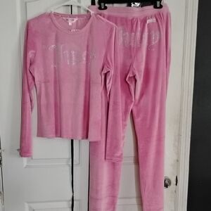 Juicy Couture L / XL  pink stretch soft velour lounge 2pc SET  New